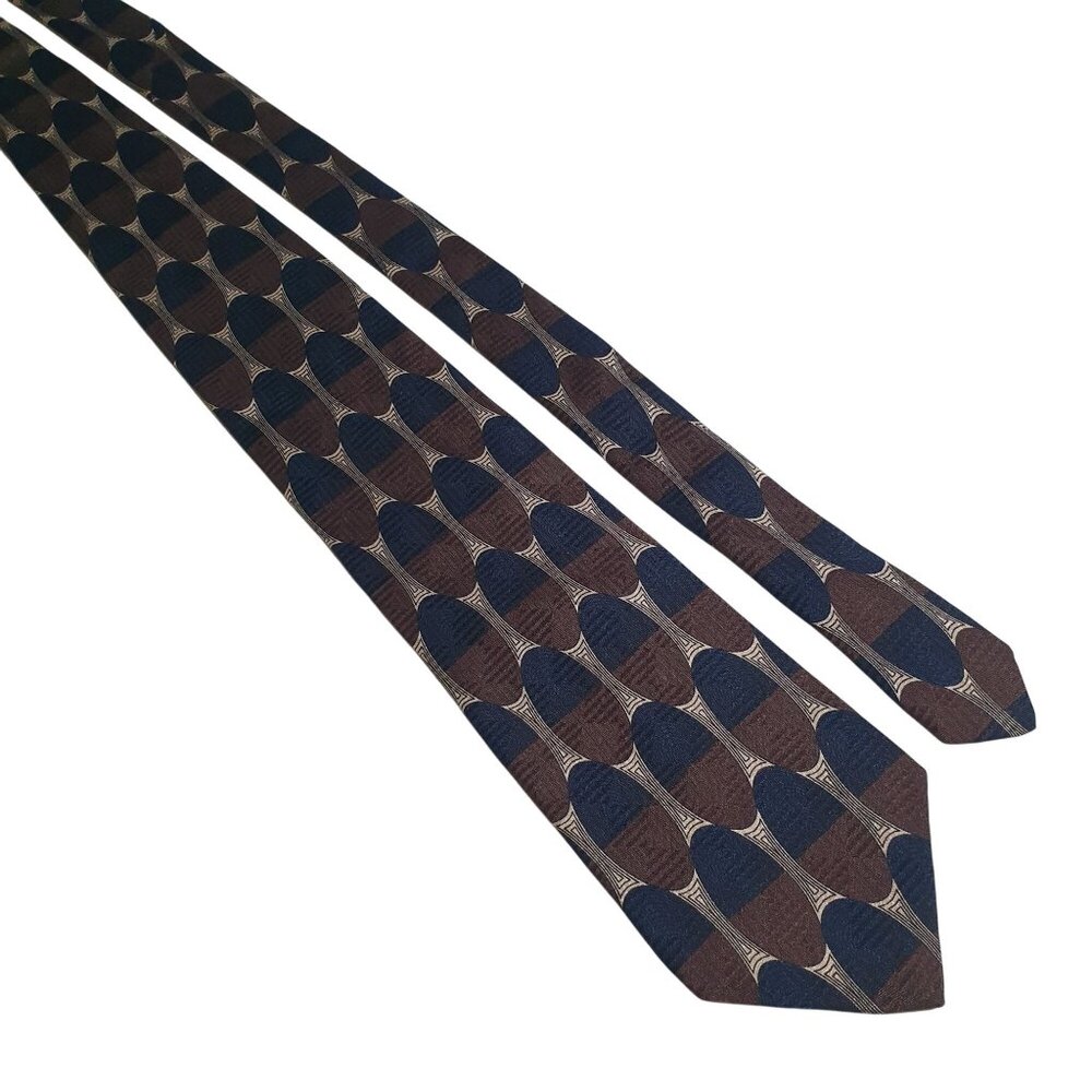 Bill Robinson Necktie Brown Blue Oval Italian Silk Office Dad Gift Vintage